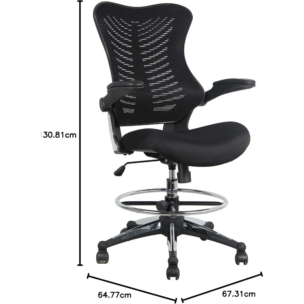 Ergonomic 300-Pound Capacity Drafting Chair with Flip-Up Armrests for Tall Office and Standing Desk Use