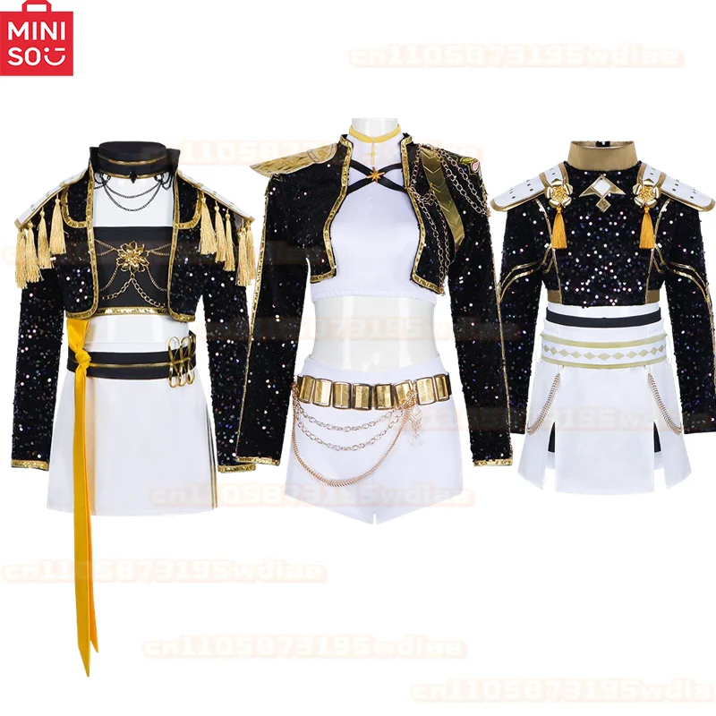 

Black Golden Rumi Zoey Mira Cosplay KPop Demon Hunters Cosplay Costume Wig Girls Suit Child Halloween Party Role Playing Outfit