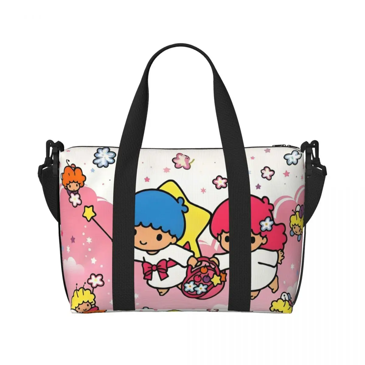 

Пользовательские Sanrio Little Twin Stars аниме продуктовые сумки для покупок женские большие вместительные кавайные пляжные дорожные сумки для спортзала