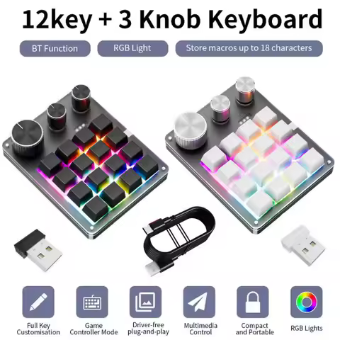 Programmable Macro 16 Keys 3 Knobs Keyboard RGB Gaming Custom Programming Knob Keypads Wired/BT/2.4G Receiver For Photoshop