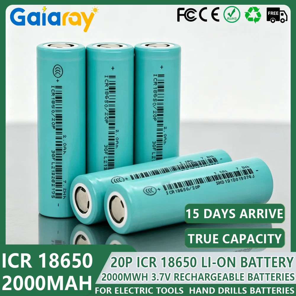 Image of 1-20 Stück 20P ICR 18650 Akku 2000mAh 3,6V Akku 10C wiederaufladbare ternäre Lithium-Batterie 18650 Li-Ionen-Zelle für Elektrowerkzeuge