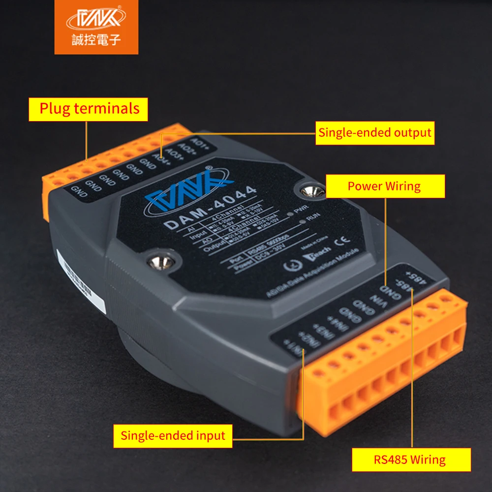 DAM-4044 وحدة الإدخال والإخراج التناظرية ذات 4 قنوات 4-20mA إلى 485 Modbus RTU DAC لـ IO الفعال