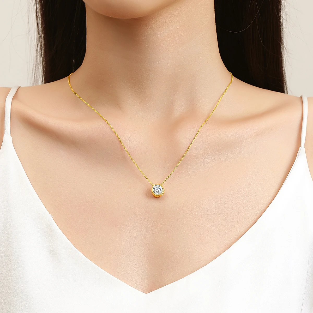

18K AU750 Gold Brilliant Round Moissanite Necklace Women Engagement Jewelry With Certificate Simplicity Wedding Gift For Girl