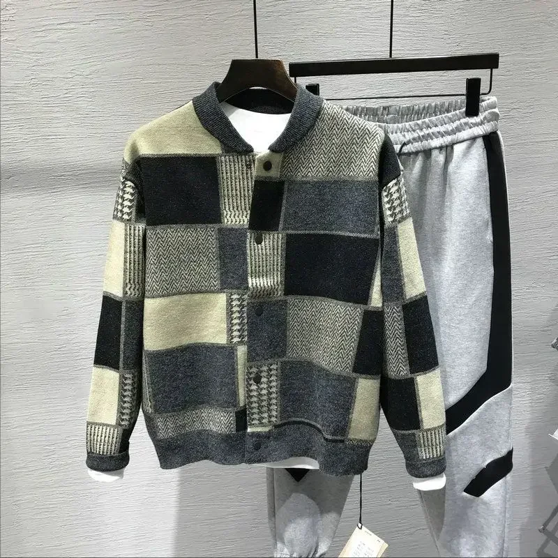 

Men's Clothing Cardigan Collared Knit Sweater Male No Hoodie Plaid A Casual Cheap Sweat-shirt Ugly High Quality Replica New in X