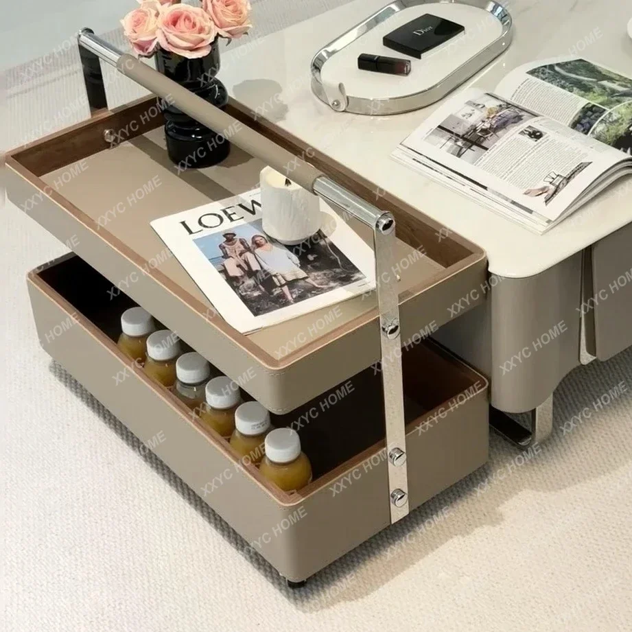 HHMobile Coffee Table Trolley Light Luxury High Sense Movable Cream Wind Edge Table Rack