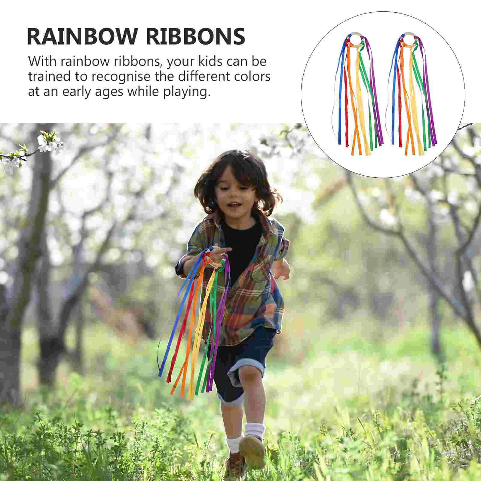 2 Pcs Infant Toys Rainbow Ribbon Children Sensory Chew Kids Shower Gift Ring Wood Teether with Colorful Biting Toddler Newborn