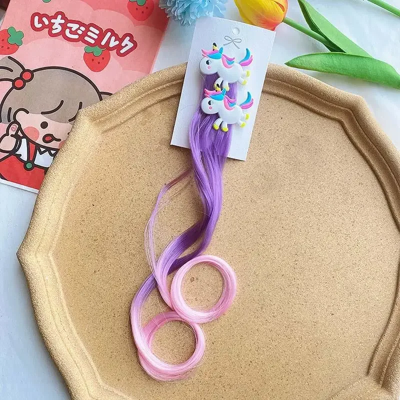 Girls Colorful Wigs Unicorn Ponytail Hair Ornament Headbands Rubber Bands Hair Bands Headwear Braid Kids Gift Hair Accessories