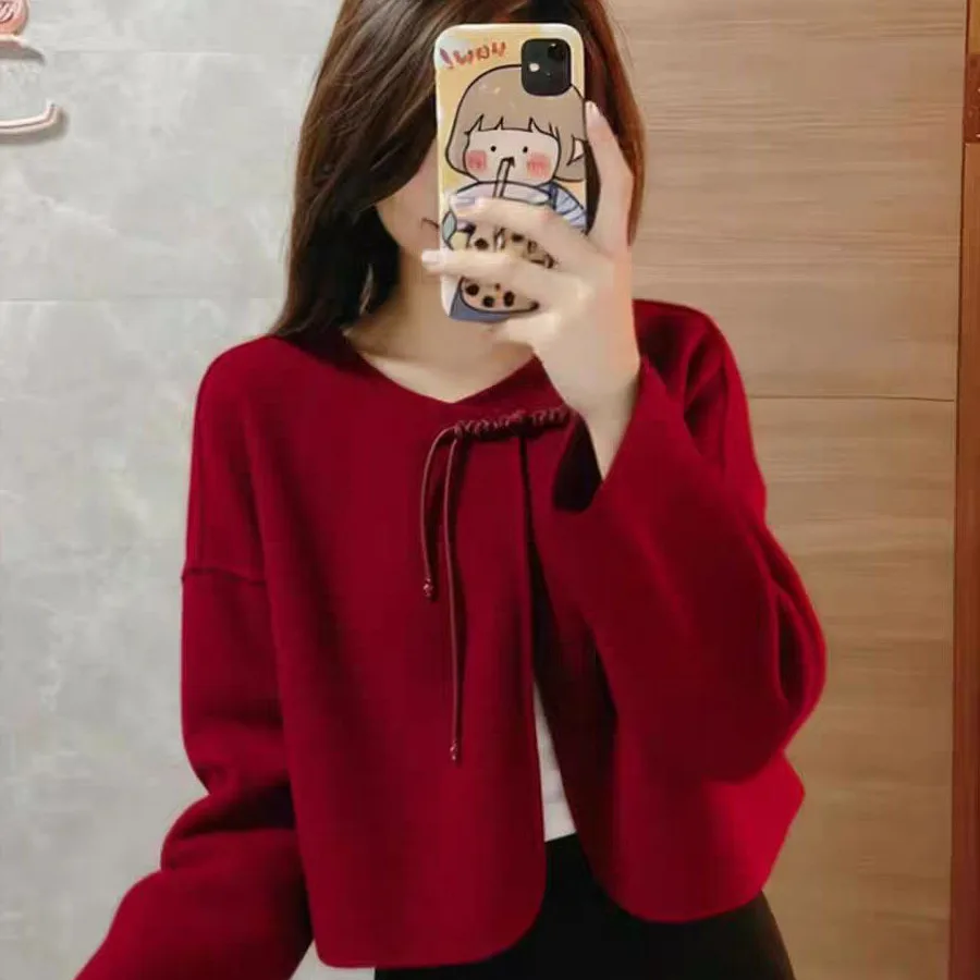 

Red Chinese Sle Coat Button up ort Sve Women's Jaet New Year Aosphere High End Spring 2026 New Sle Small Size