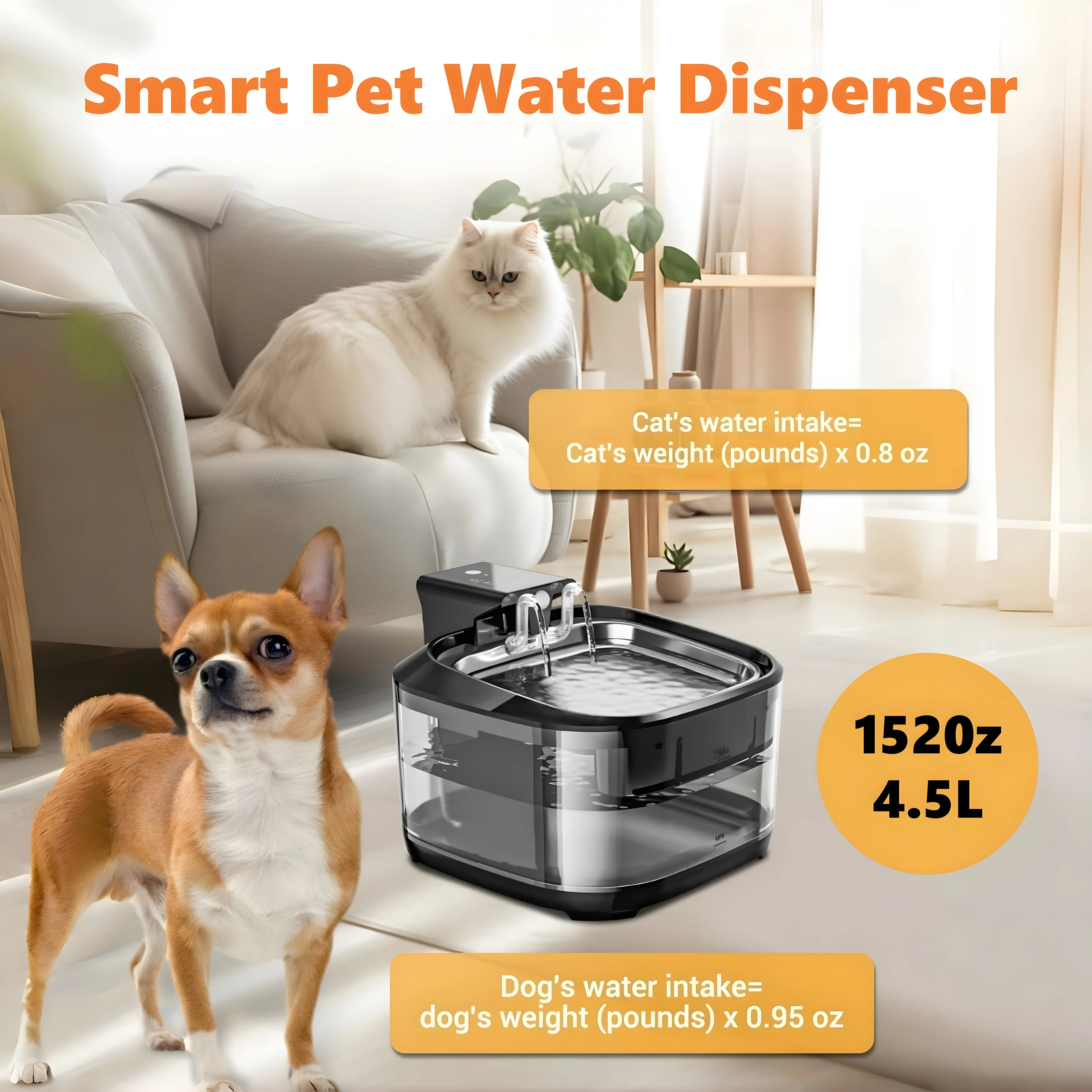 

4.5L Ultra-Quiet Smart Pet Water Dispenser Automatically Circulate Drinking Water Fountain Battery Dog Feeding Bowl with Filters