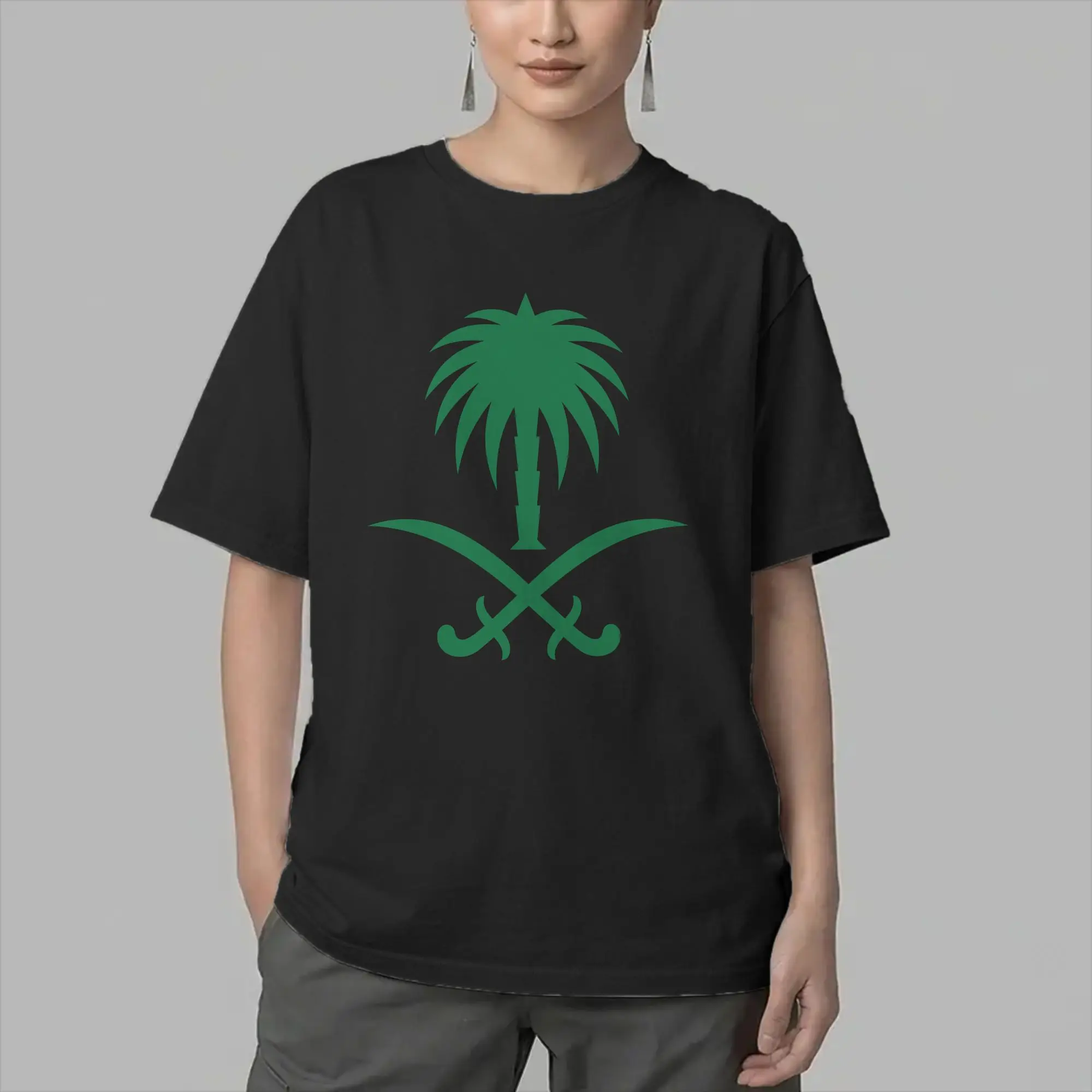 Emblem of Saudi Arabia Men T Shirts Saudi National Day Vintage Tees Short Sleeve Round Neck T-Shirts 100% Cotton Plus Size Tops