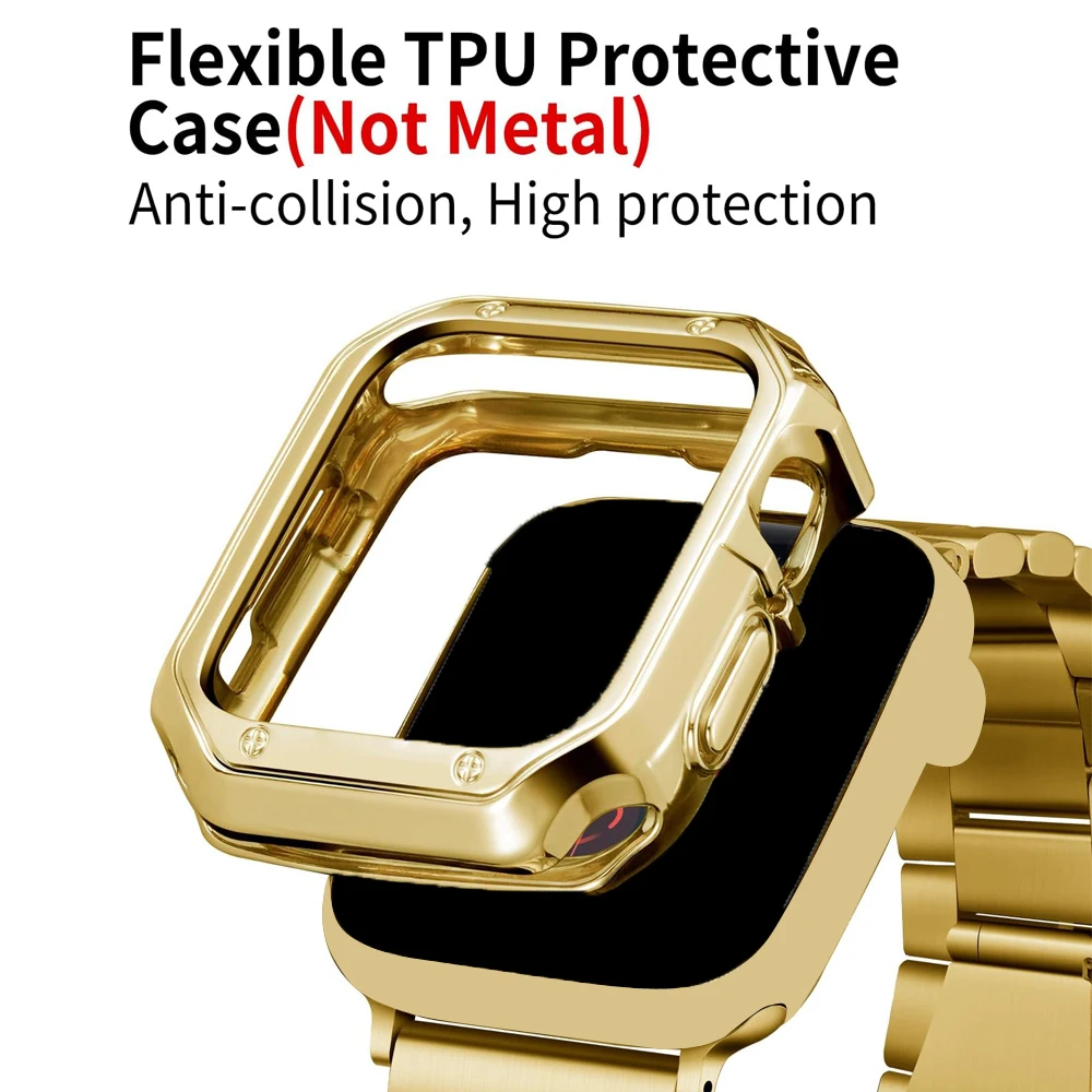 2pcs for apple watch 9 8 7 45mm 41mm se 6 5 4 se 44mm 40mm band Stainless steel strap + silicone protector case iwatch 3 42mm 38