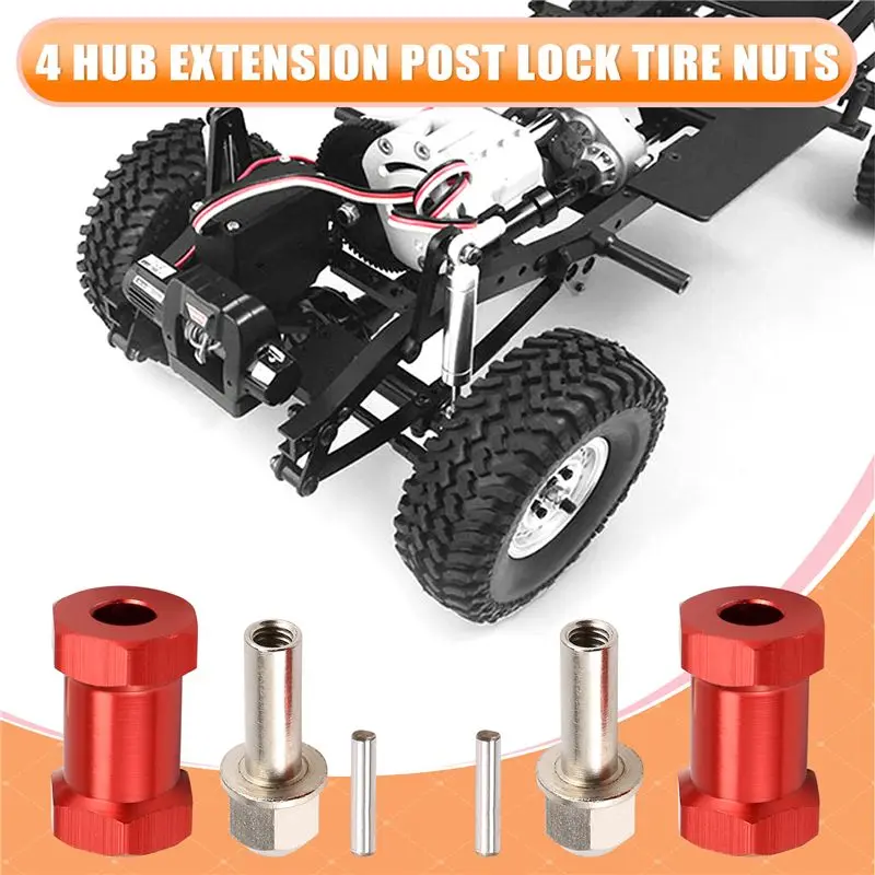 ABJL 4pcs 12mm Hex Wheel Hub Drive Adaptor 20mm Extension Combiner Coupler for 1/10 RC Car Crawler SCX10 D90,Red