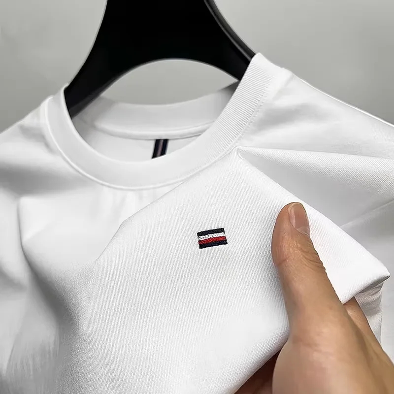 Camiseta 100% de algodón de manga corta para hombre, moda de verano, versión coreana, bordado de lujo, holgada, informal, cómoda y transpirable