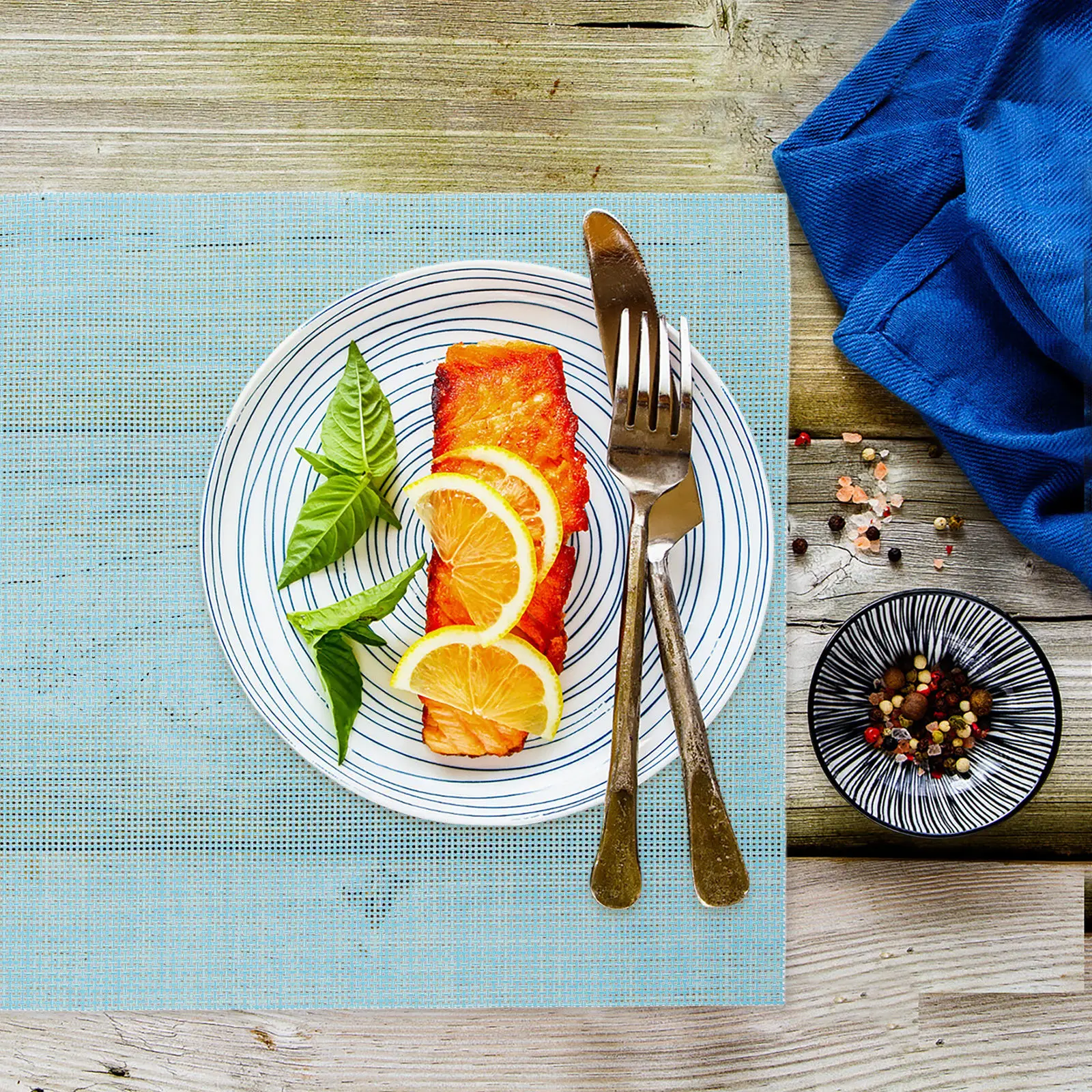 

4pcs Faux Linen Placemats Black Cloth Cotton Denim Dining Room Table Mats Easy Clean Heat Resistant Nonslip Bottom European