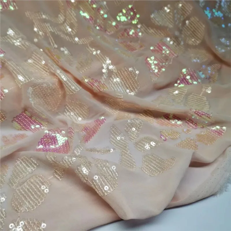 Embroidered Sequined Chiffon Fabric Diy Hand-Made Sewing Polyester Fashion