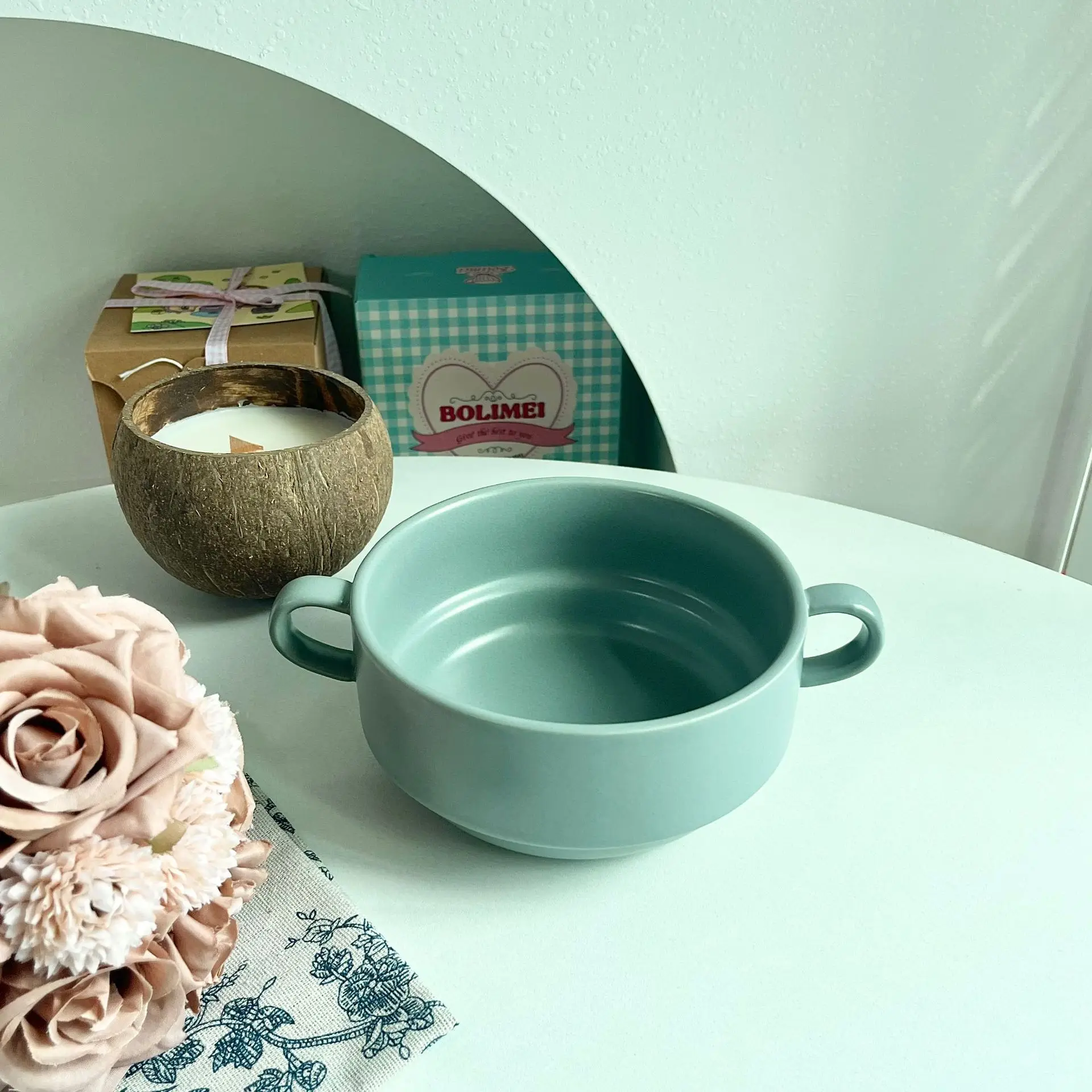LingAo-Ceramic Nordic-style large-capacity double-ear bowl
