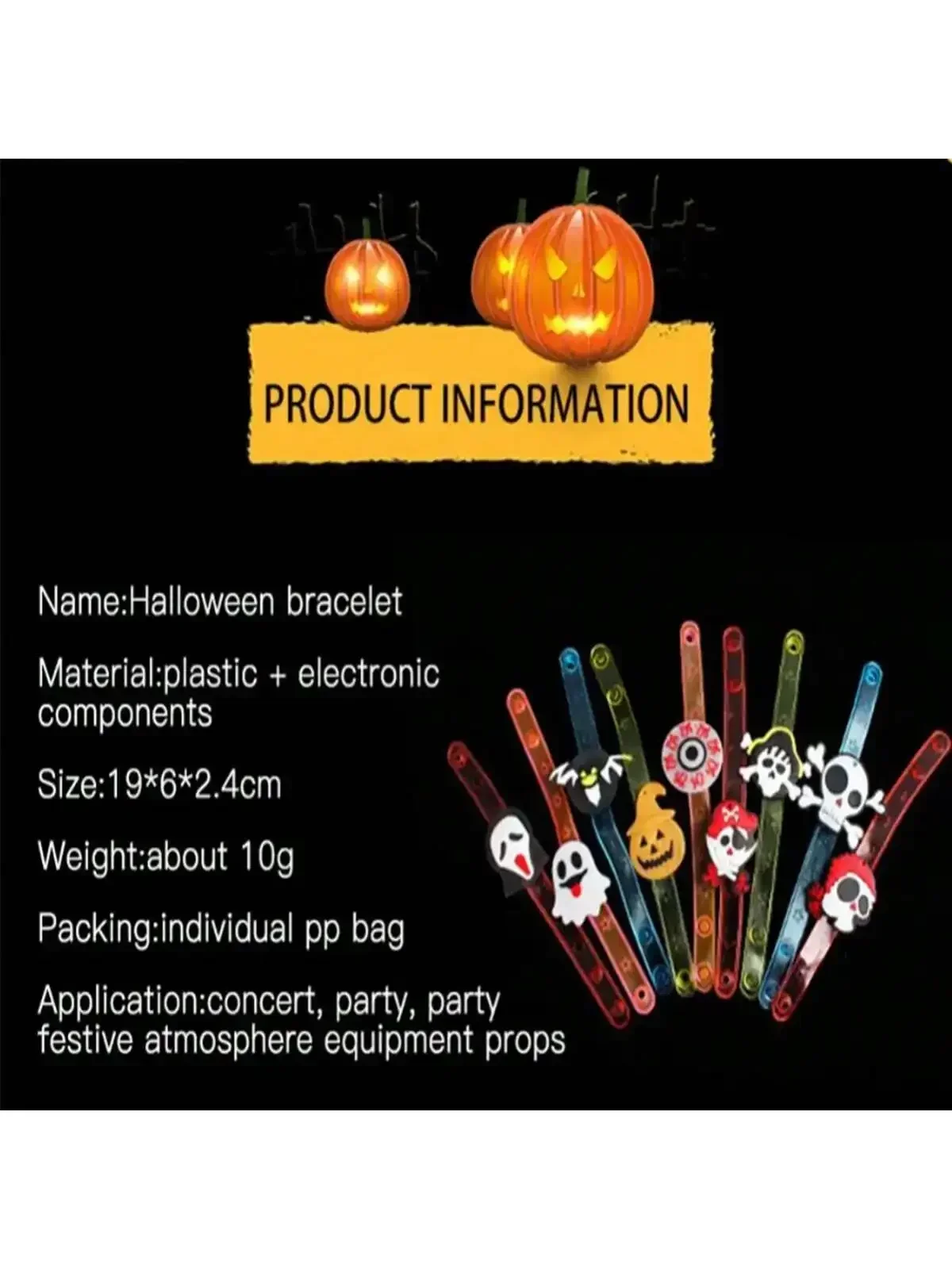 1/10 Pcs Halloween Party Gifts Glowing Brooch Watch Toys Kids Souvenir Children Fillers Rubber Toy Silicone Cartoon Bracelet