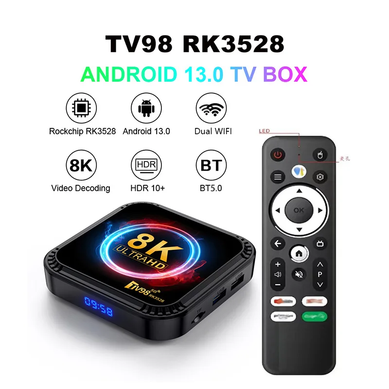 

TV98 RK3528 set-top box 8K 4K HD 5G dual WIFI6 Android 13 Bluetooth Game 2G 16G 4G 32G TV box