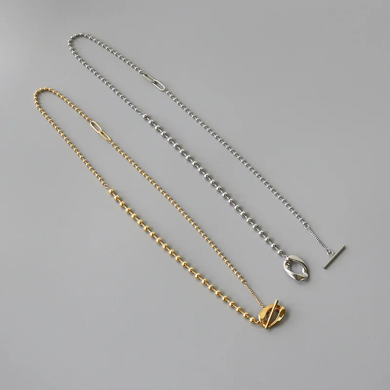 GHIDBK Personalized Asymmetric Beads Stainless Steel Necklace For Women Girls OT Toggle Trendy Link Chain Necklaces Statement