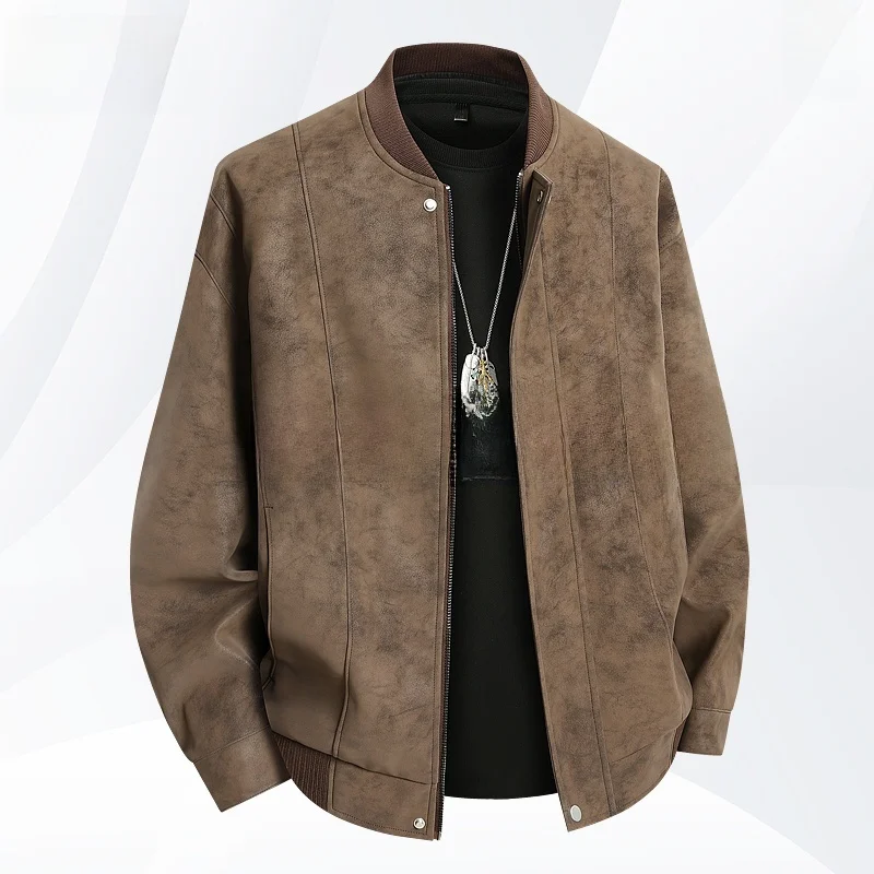 

Мужская демисезонная куртка из высококачественной замши в стиле ретро, с воротником-бомбером, больших размеров, в американском повседневном стиле, ветрозащитная, свободного кроя