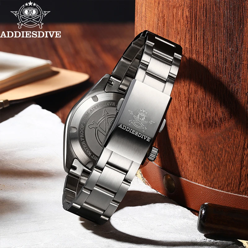 ADDIESDIVE Quartz GMT Watches 38mm 20Bar Waterproof Sapphire Glass 316L Stainless Steel Watch for Men Relogio Masculino AD2063