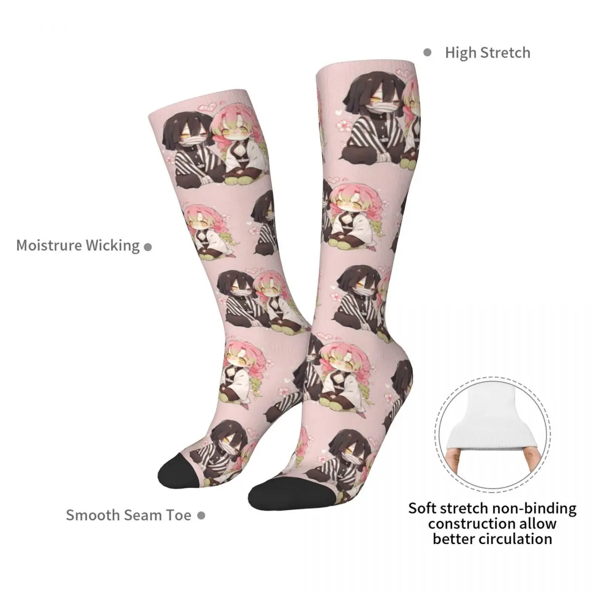 Mitsuri Kanroji And Iguro Obanai Socks Harajuku Stockings All Season Long Socks Accessories for Man's Woman's Christmas Gifts