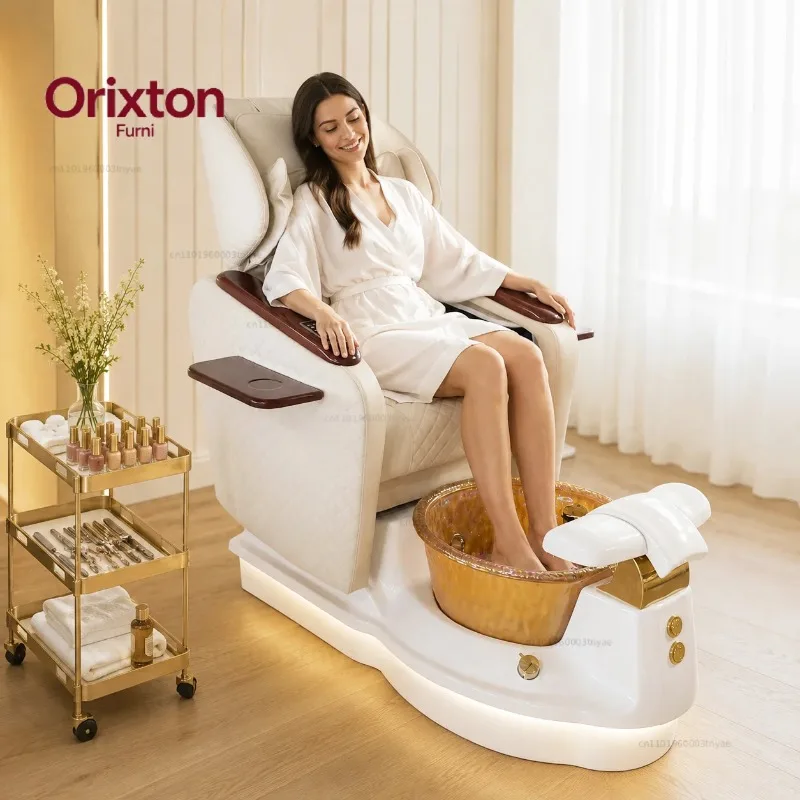 New Luxury Massage Pedicure Spa Chair with Foot Tub, Foot Spa Chair with LED Light Base, Nail Salon Sofa Couch Equipment