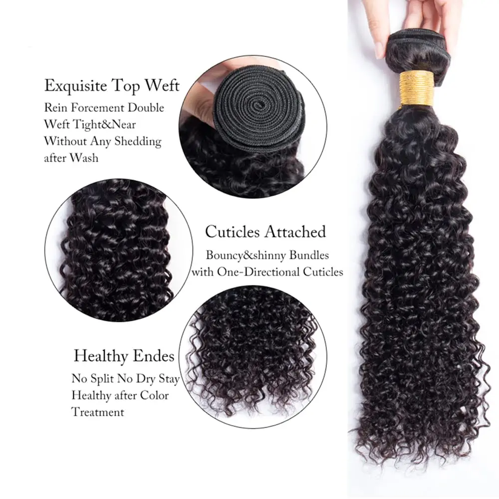 Brazilian Kinky Curly Hair Bundles 100% Human Hair Extensions Nature Color Bundles for Women