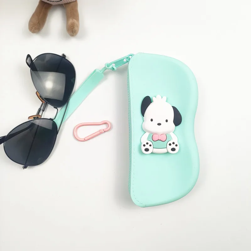 Estojo de óculos de silicone portátil, à prova d'água, resistente a quedas, fácil de armazenar, equipado com alça suspensa, adequado para viagem