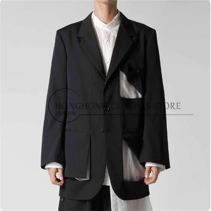 Newly designed open-front high-quality suit jacket. Customized black long-sleeved suit collar top for men.