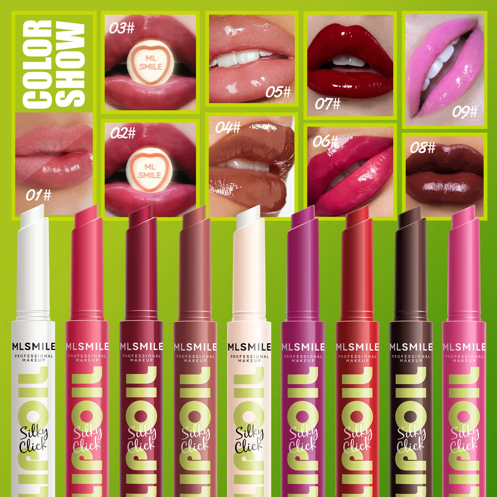 MLSMILE 3-pcs Shiny Lip Balm Set High Shiny Finish Moisturizing Waterproof 9 Shades Lipstick Set Professional Cosmetics 2g*3