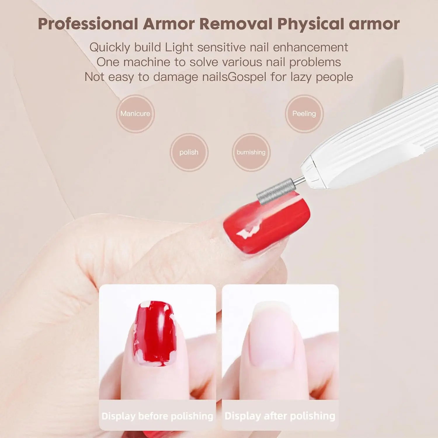 Cordless Electric Nail File with Lamp, Professional E-File Kit for Acrylic Gel Nails – Manicure & Pedicure Supplies