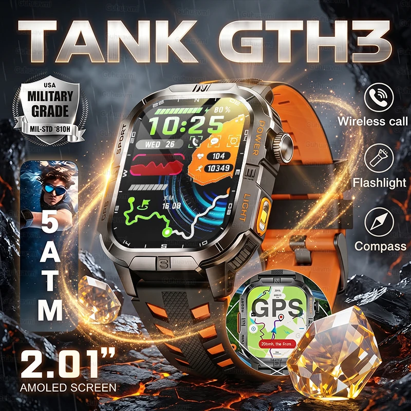 

TANK New: Military GPS Smart Watch Men Satellite Positioning Rugged Tactical Watch 5ATM Waterproof Compass LED Outdoor Watches