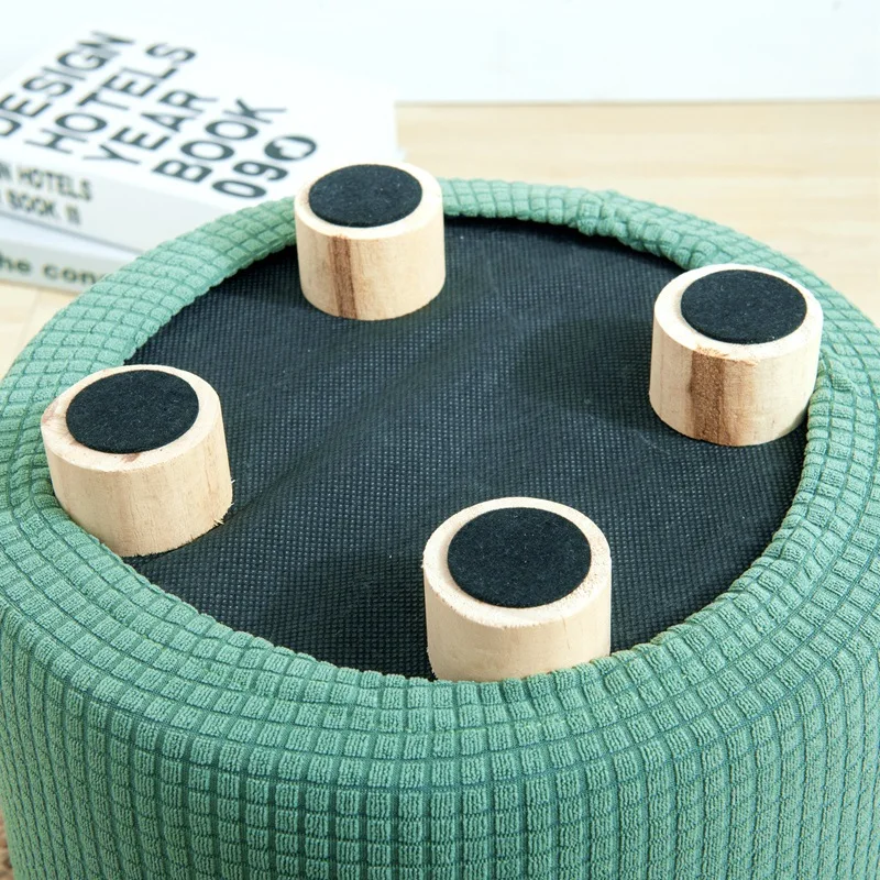2022 New Round Shape Footstool Cover Waffle Textured Jacquard Solid Velvet Footstool Footrest Protector Covers Elastic Bottom