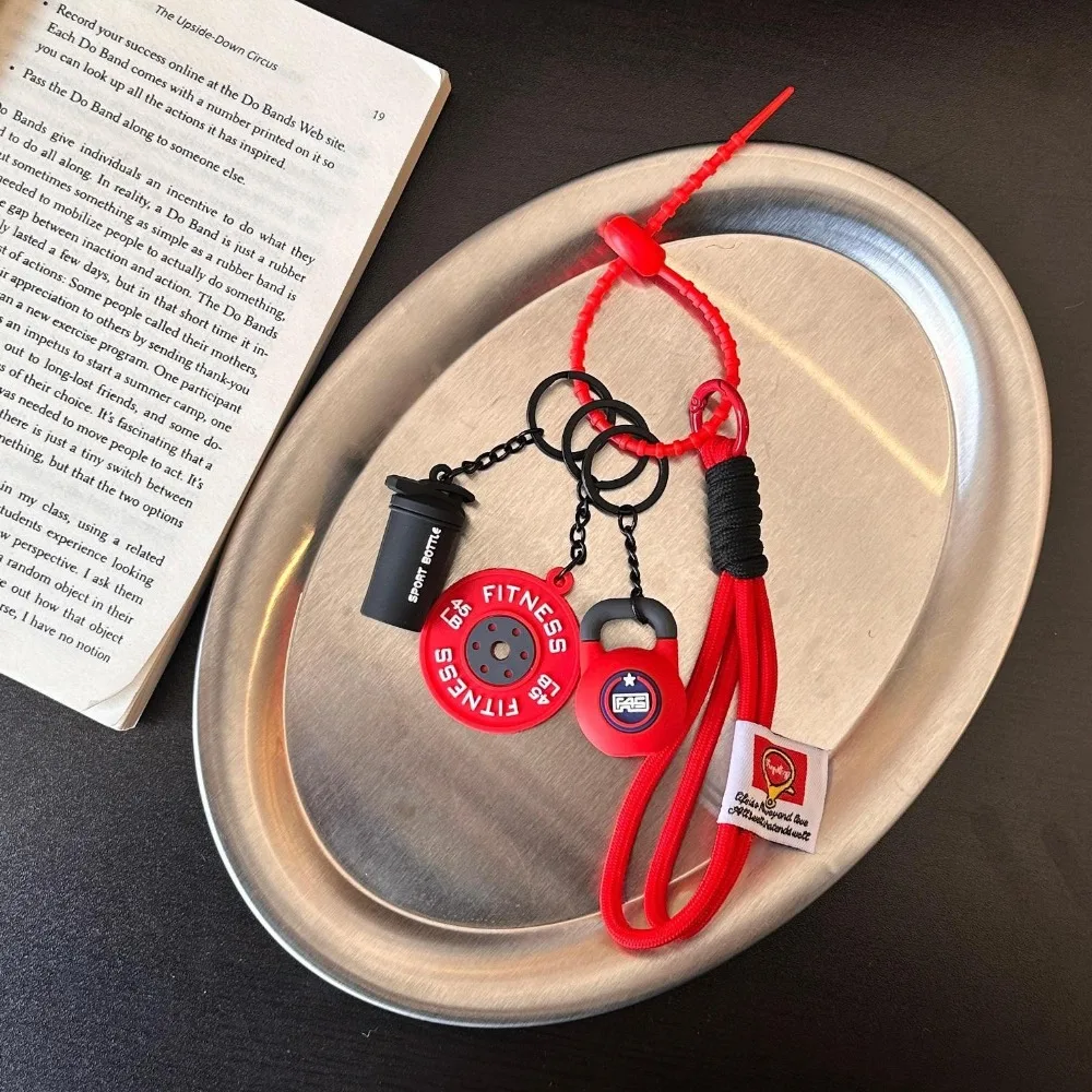 Llavero de fitness tejido a mano con forma de disco de pesas y mini mancuerna, para amantes del gimnasio, decoración para bolso, colgante de cuerda de nailon, pequeños regalos