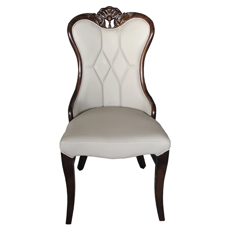 

High-end American carved solid wood chair soft bag backrest dining chair home hotel box restaurant chair leather PU