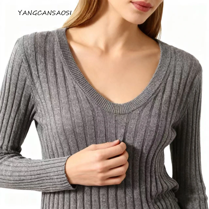 

Women's Autumn/Winter New 64% Natural Mulberry Silk Temperament Striped Round Neck High Elasticity Knitted Slim Fit Base Sweater
