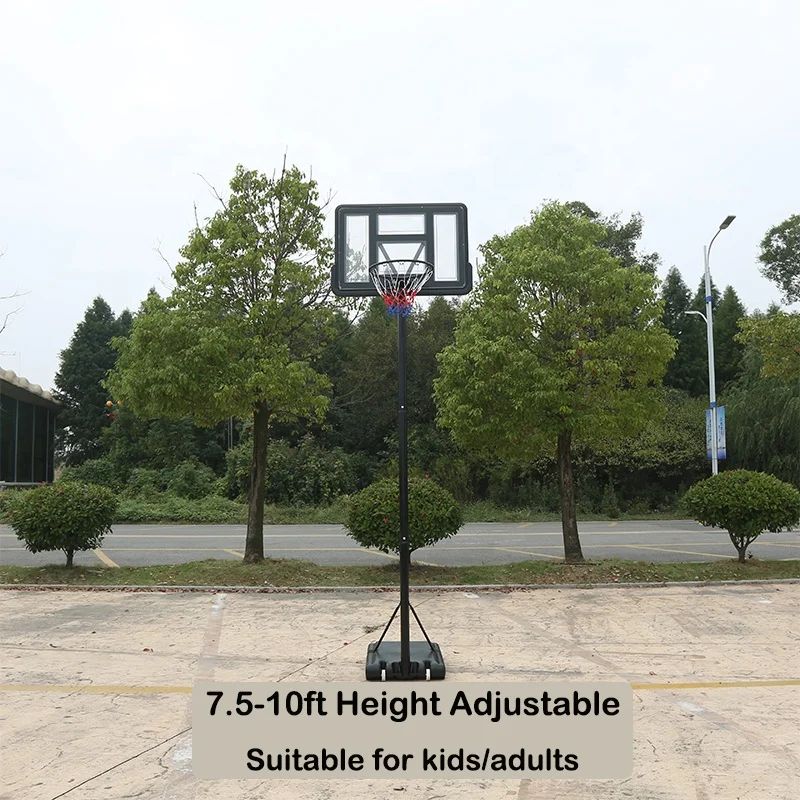 طوق كرة سلة قابل للتعديل بارتفاع 7.5-10 أقدام مع حامل كرة سلة، هدف كرة سلة محمول في الهواء الطلق