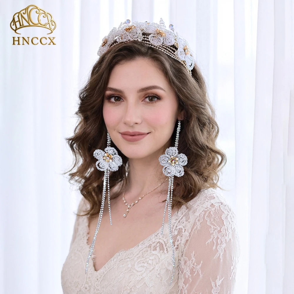 HNCCX Luxury Crystal Flower Bride Headband Detachable Long Tassel Hair Accessories Princess Fairy Style Headpiece For Party A101