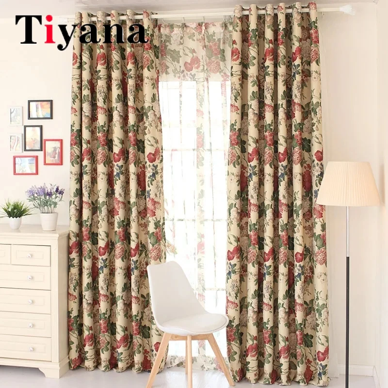 American Retro Peony Flowers Sheer Tulle Bedroom Blackout Printing Curtains For Living Room Kitchen Door Windiw Drapes Curtain