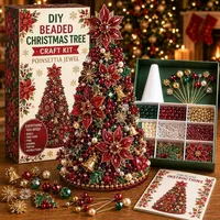 DIY Beaded Christmas Tree Craft Kit, Nutcracker Magic Mini Desktop Christmas Tree Making Kit, Complete Beads and Nutcracker Ornaments Christmas Desktop Home Decoration Supplies 8