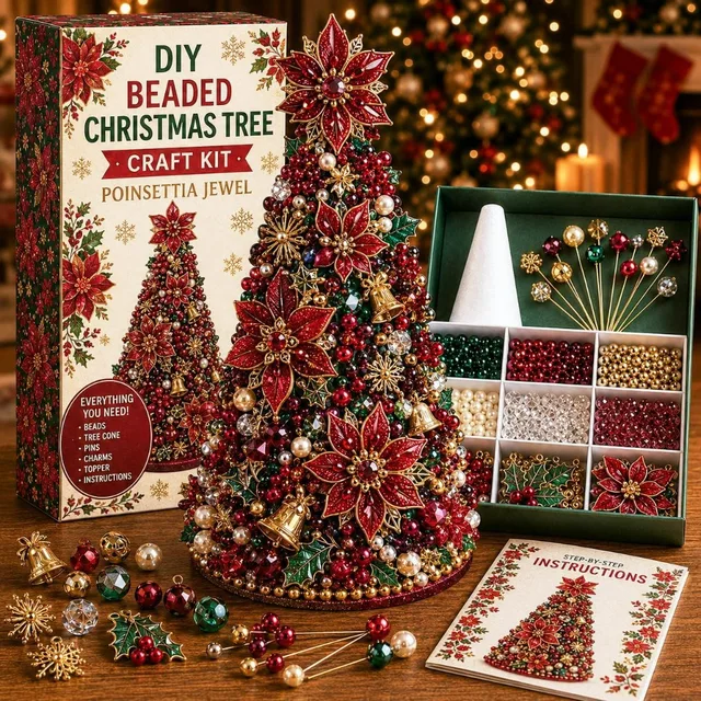 DIY Beaded Christmas Tree Craft Kit, Nutcracker Magic Mini Desktop Christmas Tree Making Kit, Complete Beads and Nutcracker Ornaments Christmas Desktop Home Decoration Supplies 8