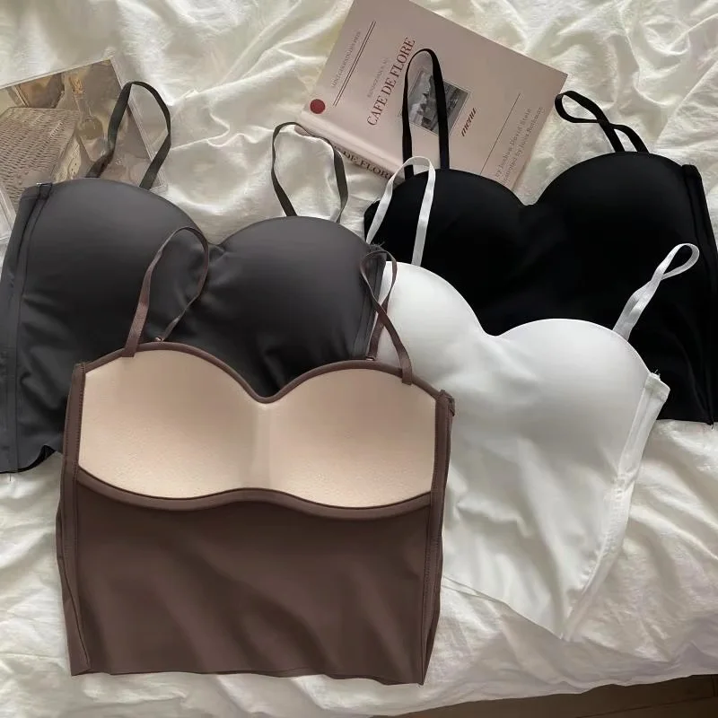 Heiße Mädchen Dünne Abschnitt Doppel Straps Einfarbig Hosenträger Innen Sport Weste Sexy Oberbekleidung Boden Schlanke Frauen Crop Tops Bh – Detail 3