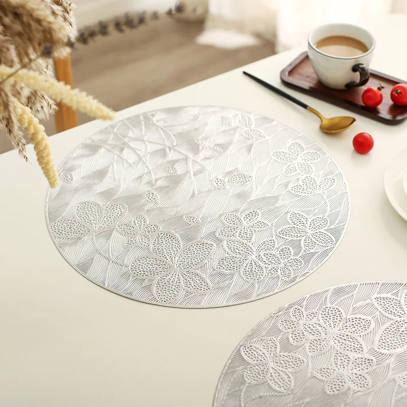 مفرغة مستديرة ديكور الذهب طاولة طعام حصيرة 38 سنتيمتر بولي كلوريد الفينيل زينت مفارش طاولة فردية لتزيين فندق المنزل #3