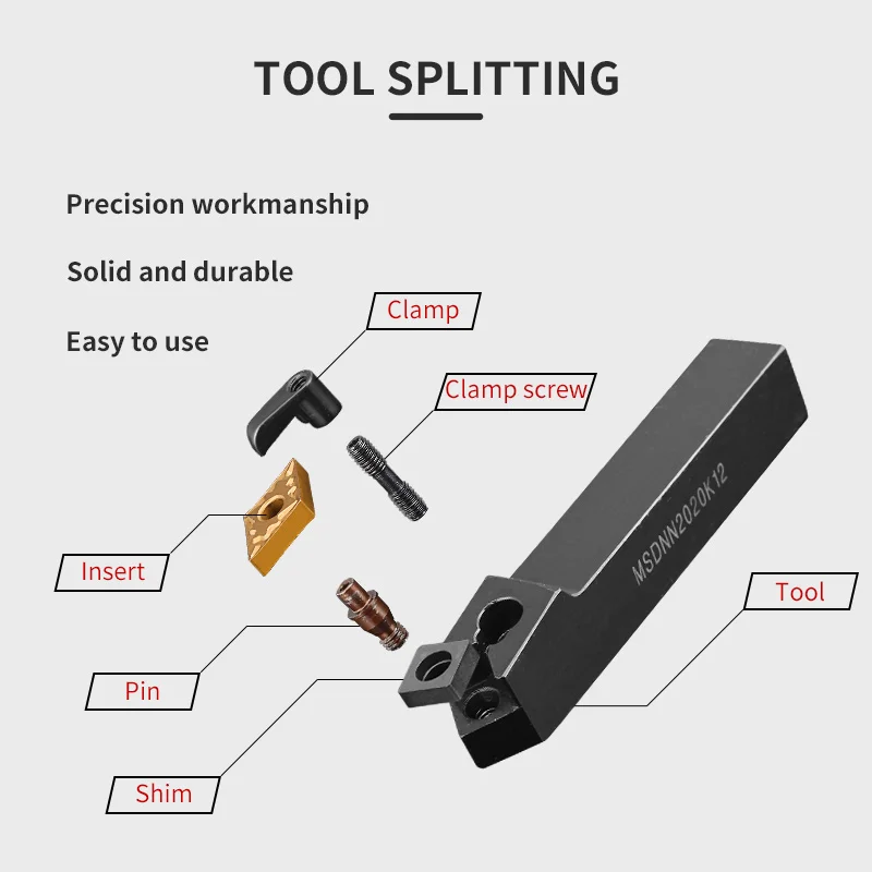 MSDNN2020K12 MSDNN1616H12 MSDNN2525M12 External Turning Tool Holder SNMG12 Carbide Inserts MSDNN Lathe Cutting Machine Tools Set