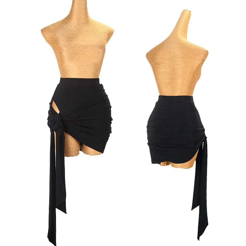 2023 New Latin Dance Practice Clothes Black Sexy Tops Irregular Skirt Suit Chacha Rumba Tango Adult Latin Dance set