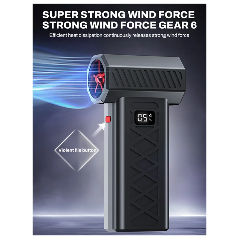 Portable 6-Gear Speed 130000RPM High-Power Electric Air Duster Dust Blower With LED Light Safety Hammer Mini Turbo Fan - Image 4