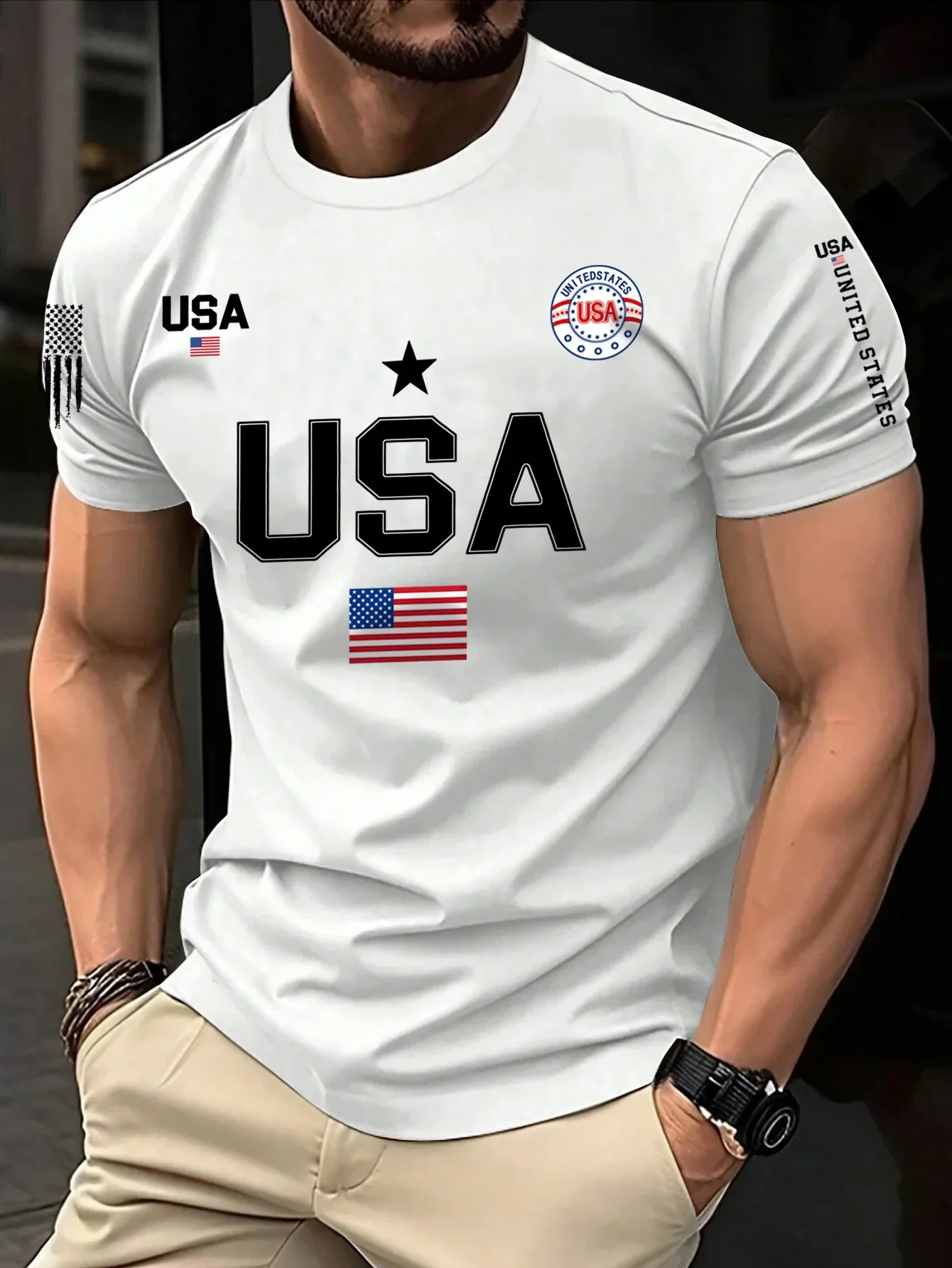 Camiseta de manga corta de EE. UU. para hombre, camiseta deportiva para correr, nueva camiseta de manga corta con cuello redondo para hombres y mujeres, estampado universal de bandera americana