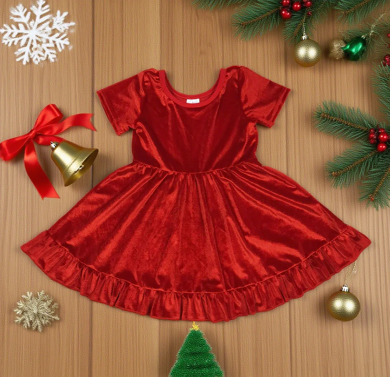 

Z820-11 GSD2614 Baby Girl Clothes Short Sleeve Velvet Dress Boutique Kids Christmas Clothing
