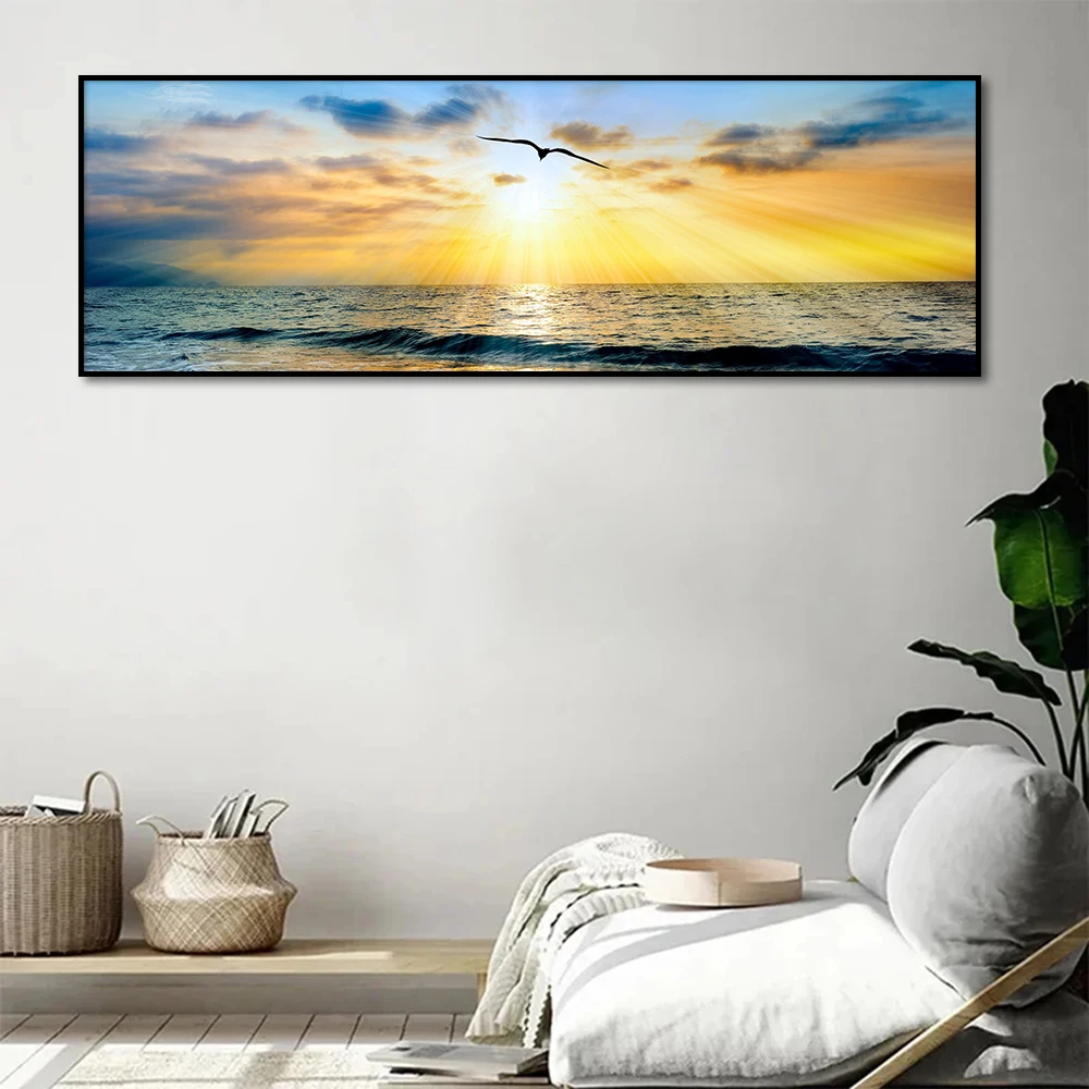 

Seagulls Flying Towards The Sun Poster, Modern Wall Art, Ocean Scenery Picture, Canvas Print, Living Room Home Decor Cuadros